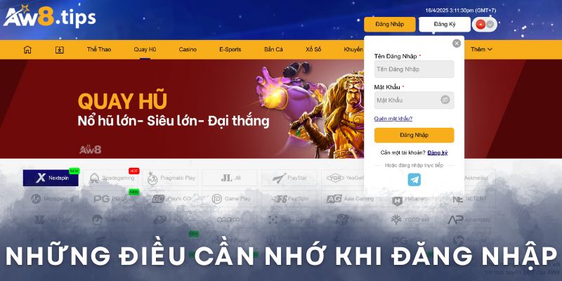 Lưu ý khi đăng nhập aw8