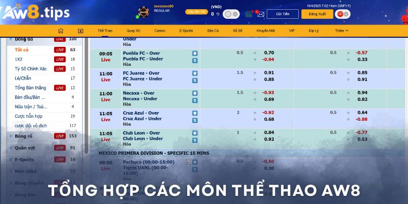 Tổng hợp các môn thể thao AW8